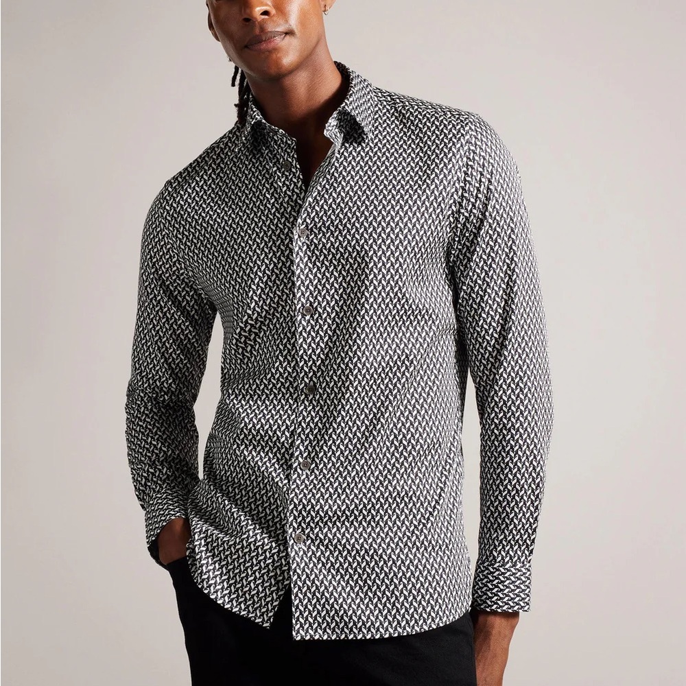 TED BAKER Laceby Geometric Print Long Sleeve Slim Shirt